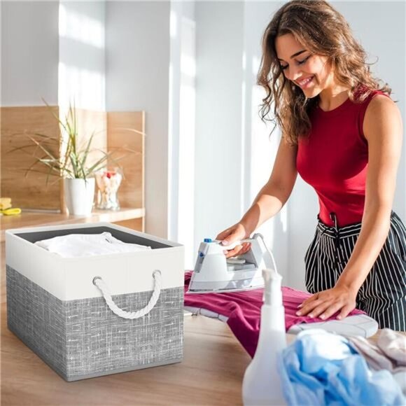 Foldable Storage Bins Set of 3 Large Fabric Organizer Baskets with Handles - Picture 7 of 8